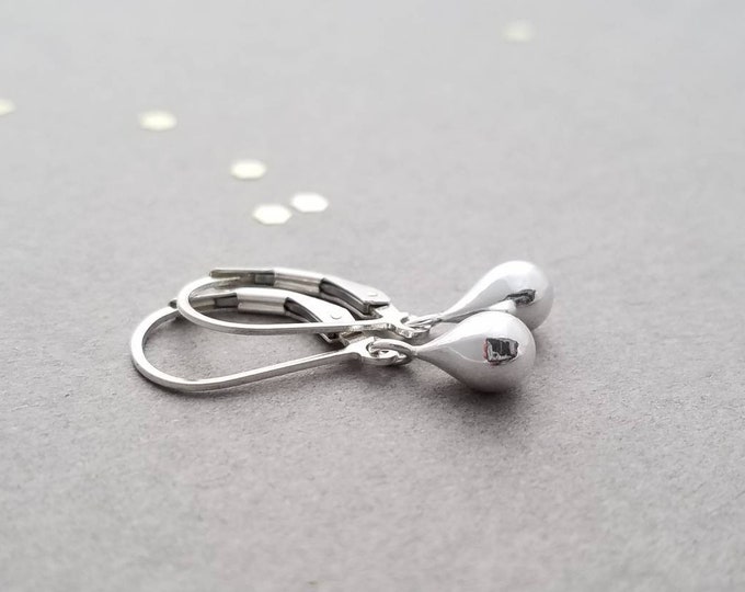 Sterling Silver Teardrop Earrings - Small Earrings - Simple Silver Earrings - french wire or leverback