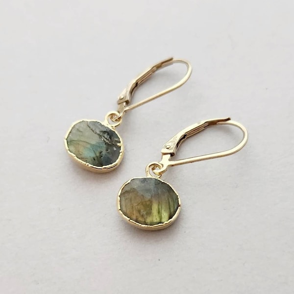 14k gold filled earrings with gold plated labradorite drops, leverback or french wire