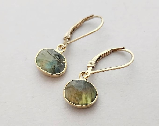 14k gold filled earrings with gold plated labradorite drops, leverback or french wire