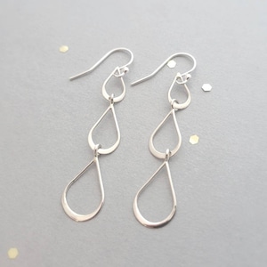 Sterling Silver raindrop earrings - 3 open teardrops - lightweight earrings - on leverbacks or french wires
