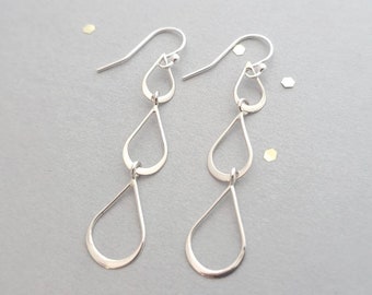 Sterling Silver raindrop earrings - 3 open teardrops - lightweight earrings - on leverbacks or french wires