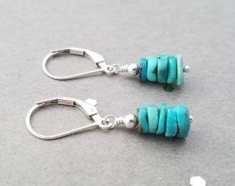 Sterling Silver and Turquoise earrings, leverback or french wire, also available in 14k yellow and rose gold filled