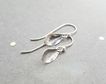 Sterling silver earrings - small hammered petal, french wire or leverback