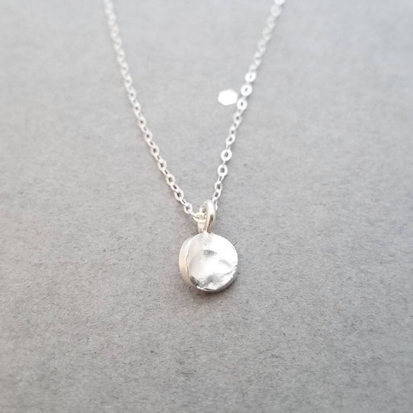 Sterling Silver Necklace - tiny hammered circle - simple jewelry