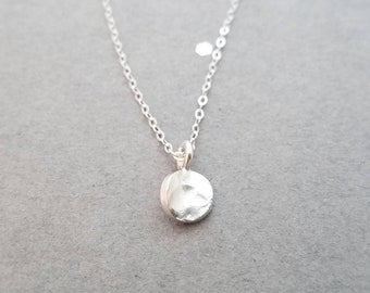 Sterling Silver Necklace - tiny hammered circle - simple jewelry