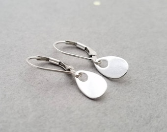 Sterling silver earrings - tiny flat teardrop, leverback or french wire