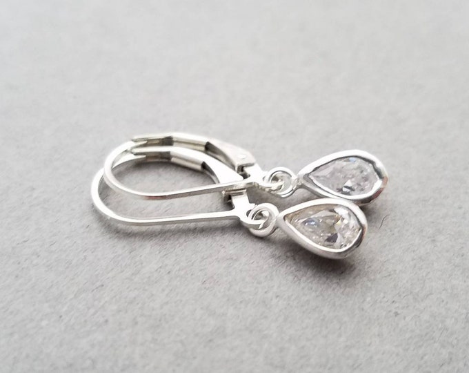 Sterling Silver Bezel Set CZ Earrings on Leverbacks or French Wires