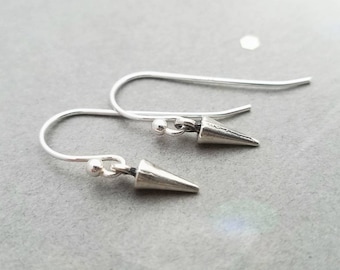 Tiny sterling silver spike earrings, french wires or leverbacks