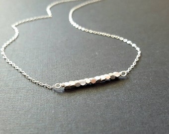 Tiny sterling silver minimalist necklace with faceted sterling silver beads