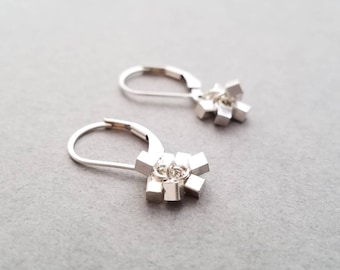 Tiny Sterling Silver Cube Cluster Earrings - french wire or leverback