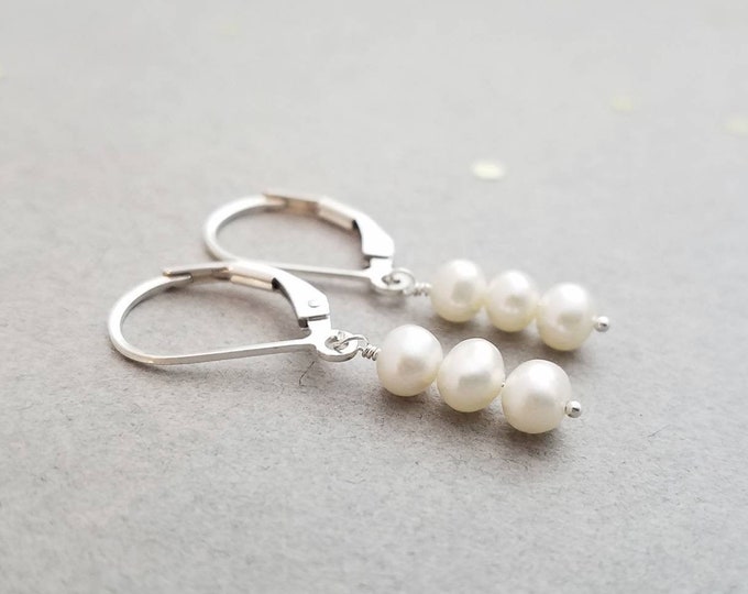 Sterling Silver Earrings with 3 Freshwater Pearls