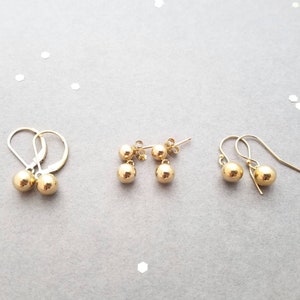 14k yellow gold filled ball dangle earring, post, french wire, or leverback