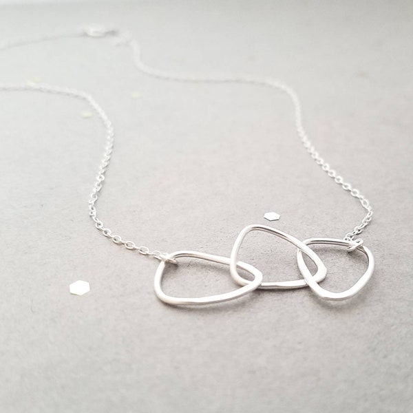 Sterling silver necklace with 3 triangles linked together, mothers necklace, best friends necklace