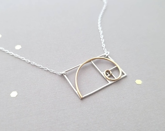 Golden Ratio mixed metal necklace - sterling silver and brass - Fibonacci Sequence
