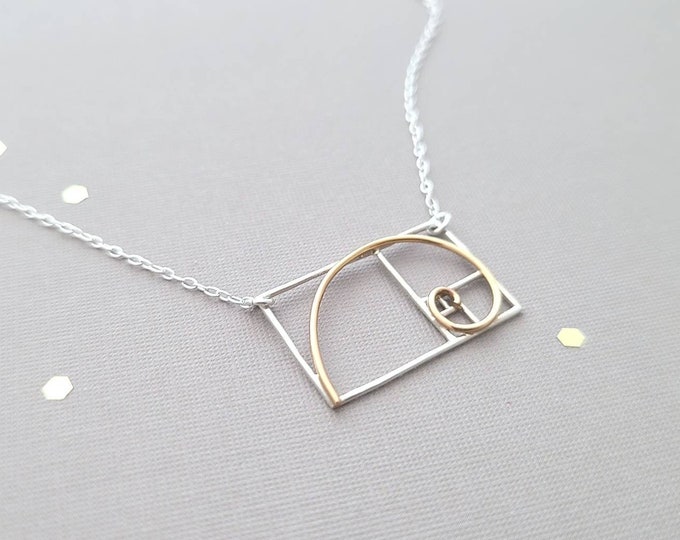 Golden Ratio mixed metal necklace - sterling silver and brass - Fibonacci Sequence