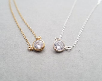 Yellow Gold Filled and Round CZ Link Necklace - also available in Sterling Silver