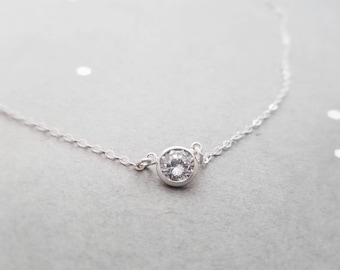 Sterling Silver and Round CZ Link Necklace - also available in 14k Gold Filled