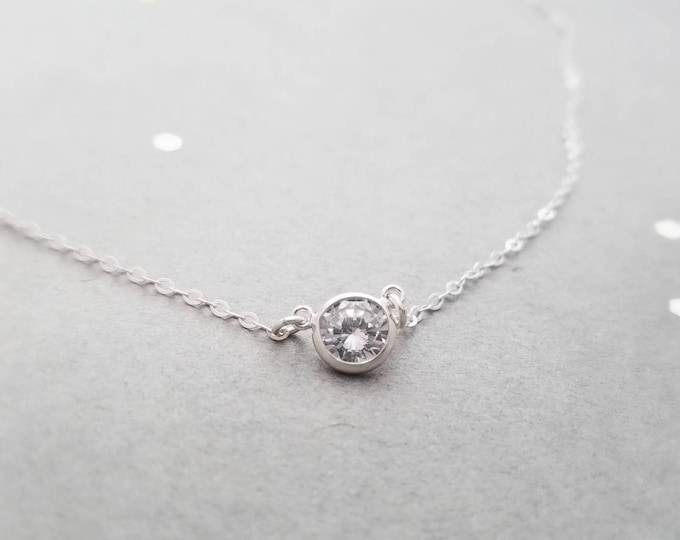 Sterling Silver and Round CZ Link Necklace - also available in 14k Gold Filled