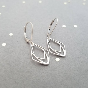 Sterling silver earrings - geometric teardrops - leverback or french wire