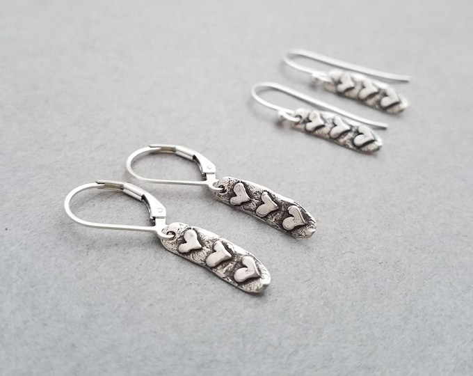 Sterling silver earrings with three hearts - on french wires or leverbacks