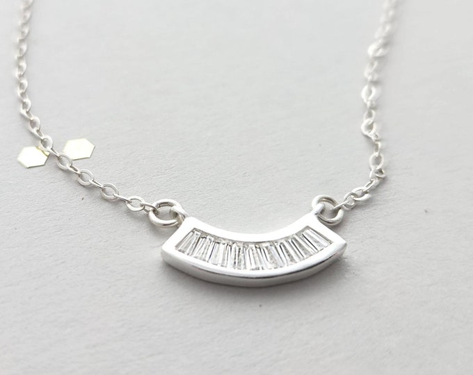 Sterling Silver and Baguette CZ Fan Necklace