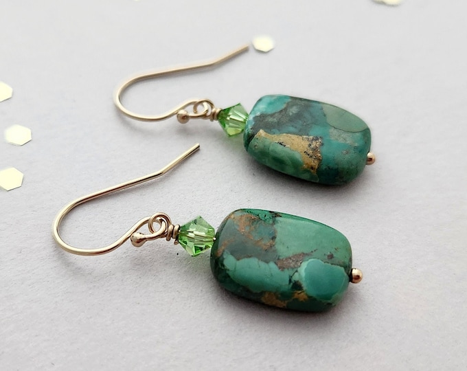 14k gold filled and Turquoise earrings, leverback or french wire, also available in 14k rose gold filled and sterling silver