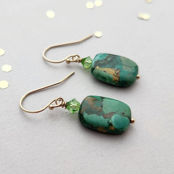 14k gold filled and Turquoise earrings, leverback or french wire, also available in 14k rose gold filled and sterling silver