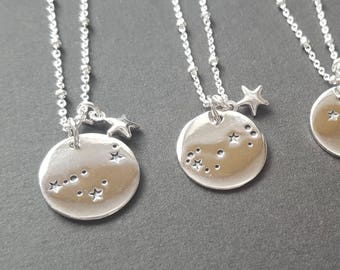 Sterling Silver Zodiac Constallation necklace with accent star - astrological necklace