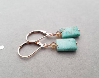 African Turquoise Rose Gold Earrings