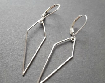 Sterling Silver earrings - large open spike - lightweight earrings - leverback or french wires