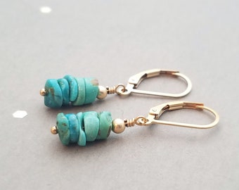 14k gold filled and Turquoise earrings, leverback or french wire, also available in 14k rose gold filled and sterling silver