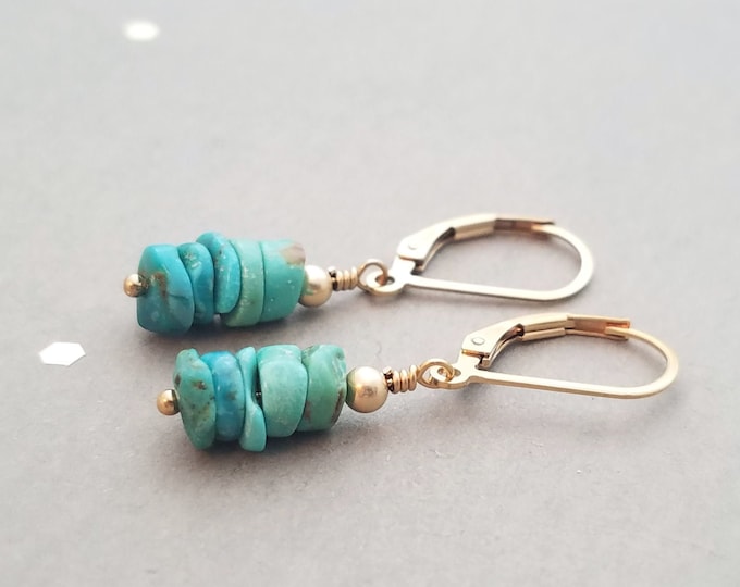 14k gold filled and Turquoise earrings, leverback or french wire, also available in 14k rose gold filled and sterling silver