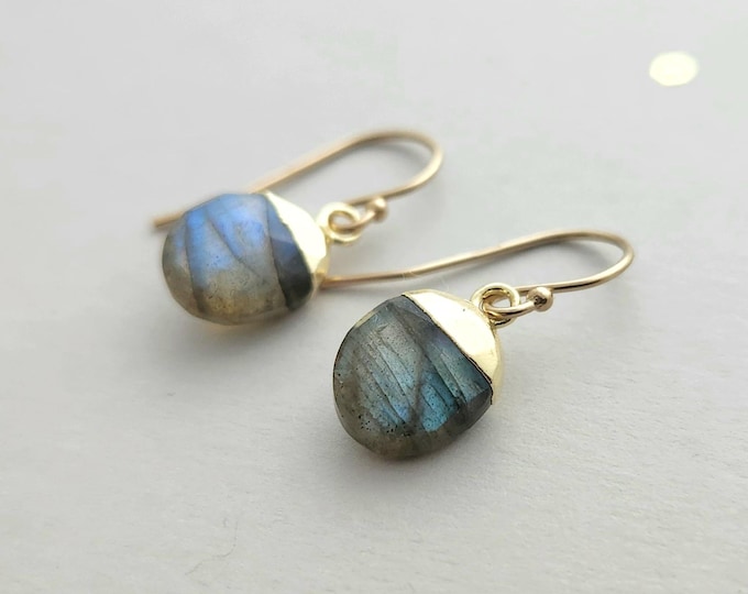 Labradorite Drop Earrings: Sterling Silver or Gold Filled Leverback