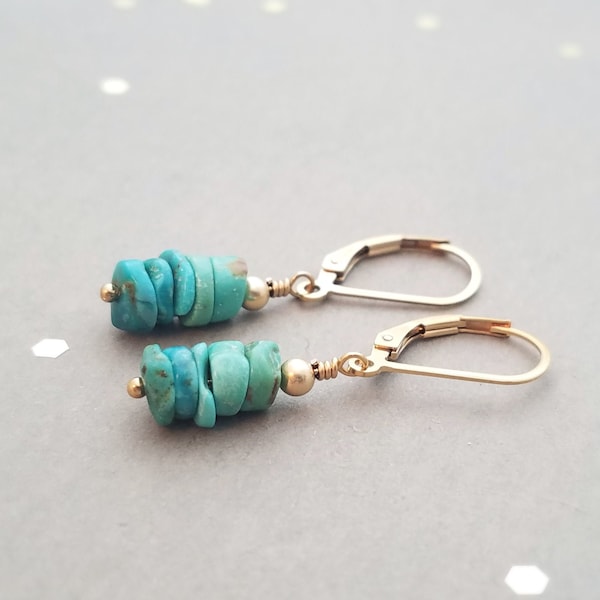 14k gold filled and Turquoise earrings, leverback or french wire, also available in 14k rose gold filled and sterling silver