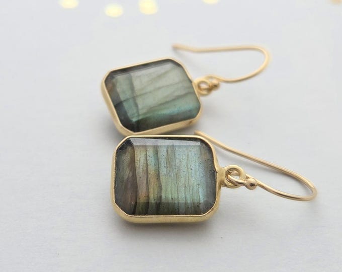 14k yellow gold filled earrings with gold plated labradorite rectangle drops