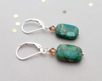 Sterling Silver Composite Turquoise Earrings with Swarovski Crystals