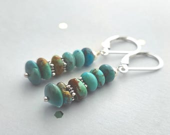 Sterling Silver Turquoise Bead Earrings: Natural Stone Dangle