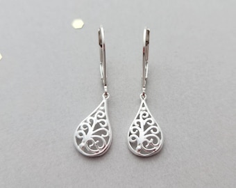 Sterling Silver earrings - filigree teardrop - lightweight earrings - french earwire or leverbacks