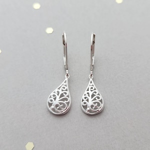Sterling Silver earrings - filigree teardrop - lightweight earrings - french earwire or leverbacks