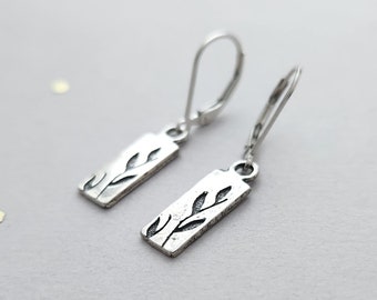 Sterling silver earrings - rustic leaf stamp - french wires or leverbacks