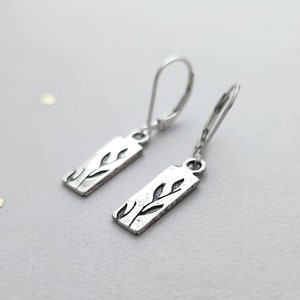 Sterling silver earrings - rustic leaf stamp - french wires or leverbacks