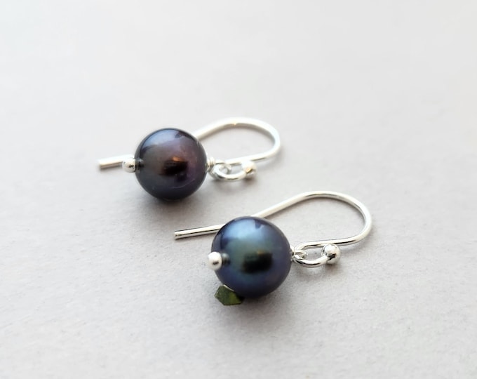 Black Pearl Earrings in Sterling Silver, 14k Yellow or Rose Gold