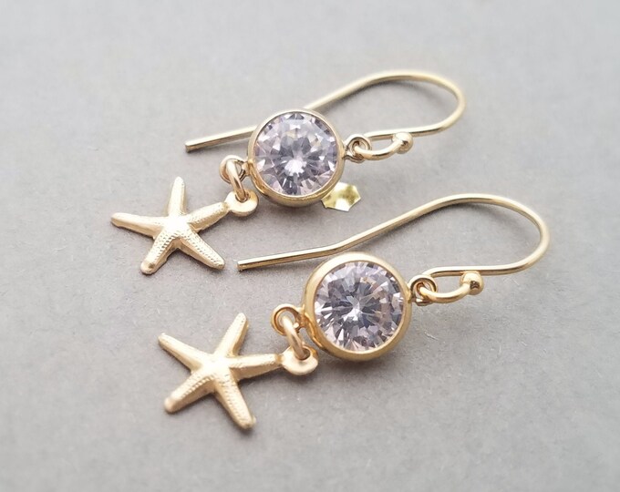 14k Gold Filled Earrings with CZ and Starfish