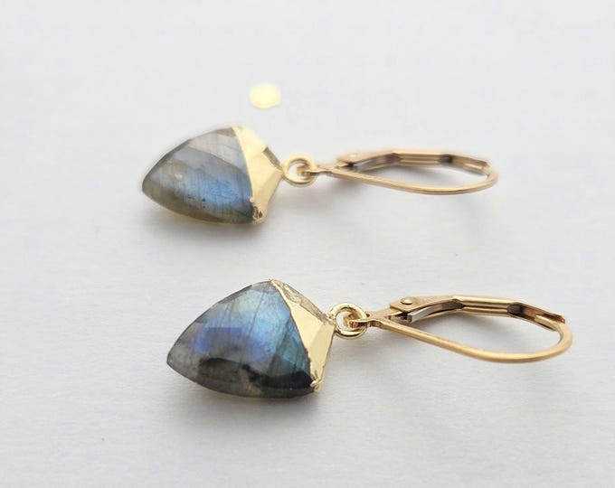 14k yellow gold filled earrings with gold plated labradorite drops, french wire, or leverback