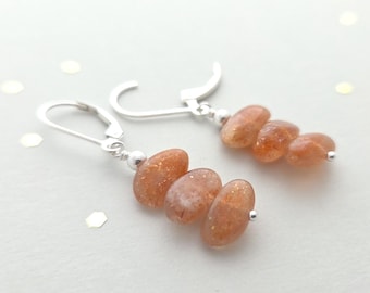 Sterling Silver and Natural Sunstone earrings, also available in gold filled