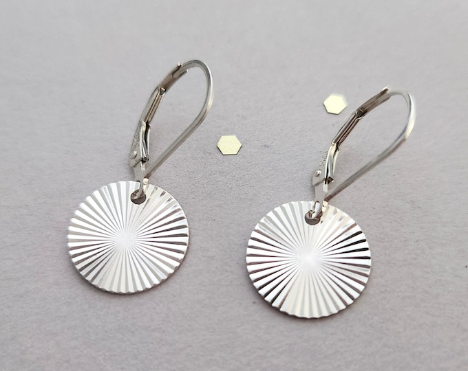 Sterling silver earrings - sunburst disc, leverback or french wire