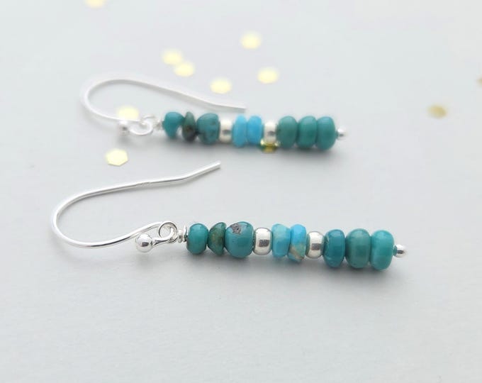 Tiny genuine turquoise beaded stick earrings