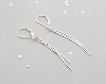 Long sterling silver fringe chain earrings on leverbacks or french wires