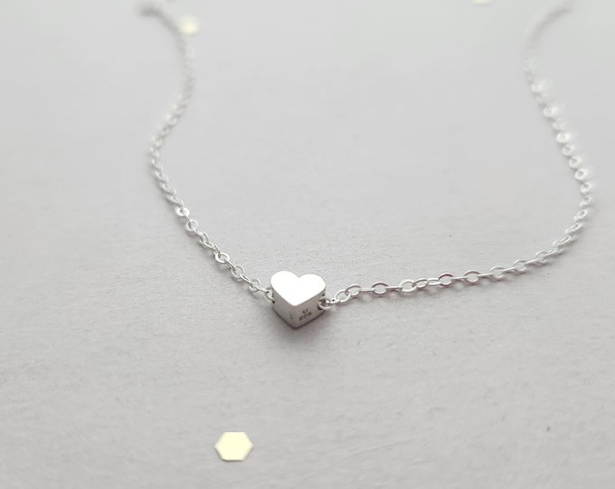 Teeny tiny sterling silver heart necklace 6mm heart slide pendant
