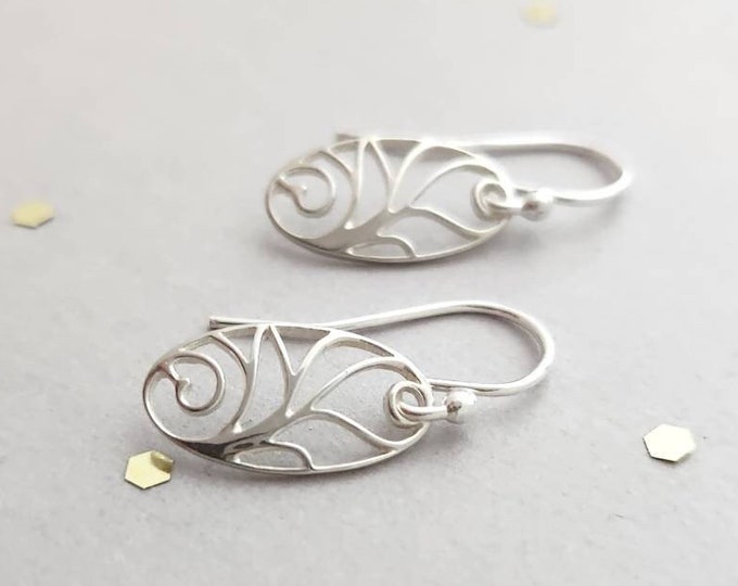 Sterling silver earrings - oval filigree tree- leverback or french wire